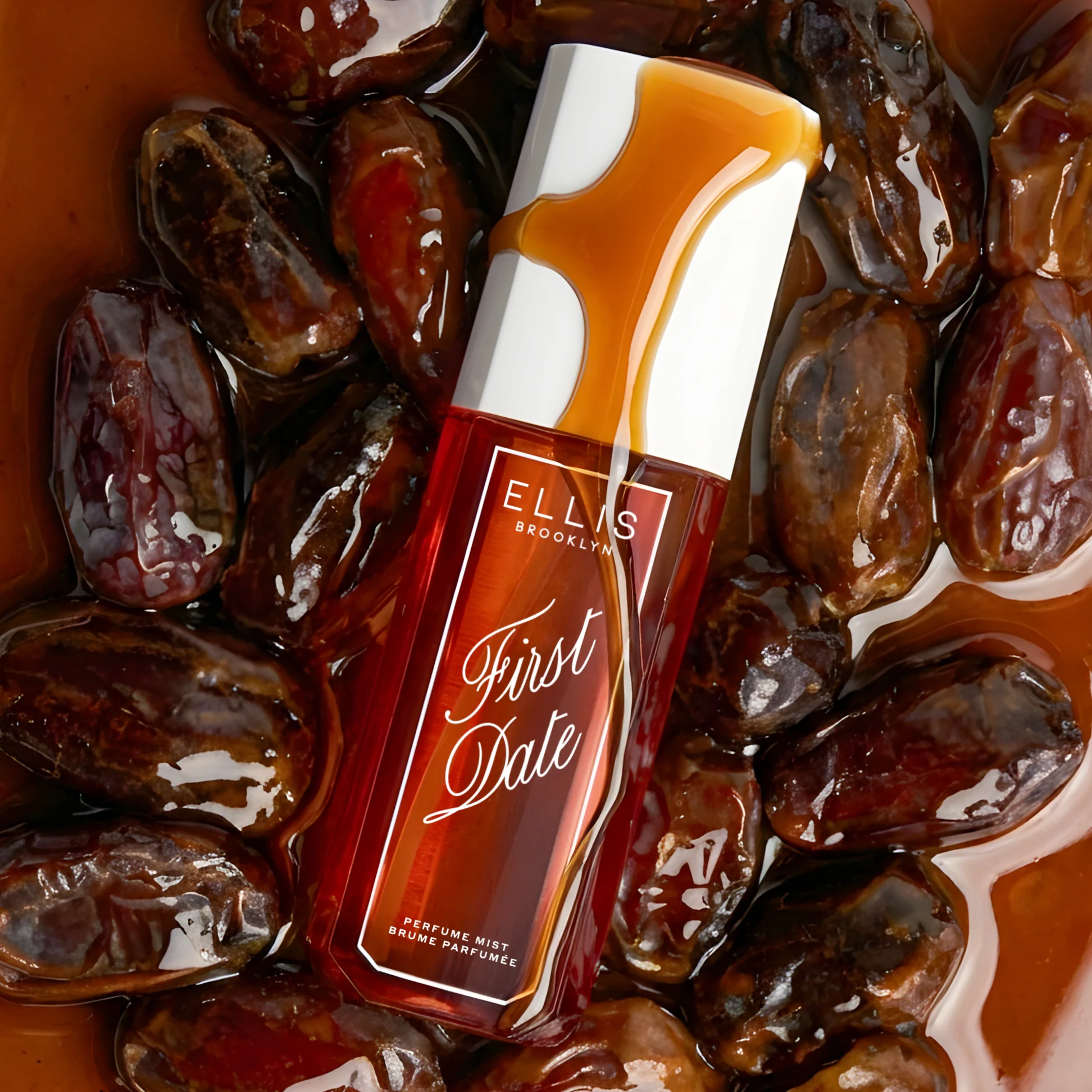 Ellis Brooklyn First Date perfume bottle surrounded by dates