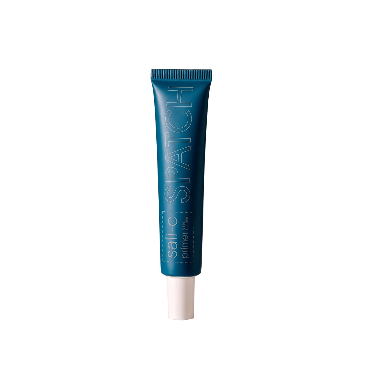A teal blue squeeze tube of sali-c SPATCH primer with a white cap, centered on a plain white background.