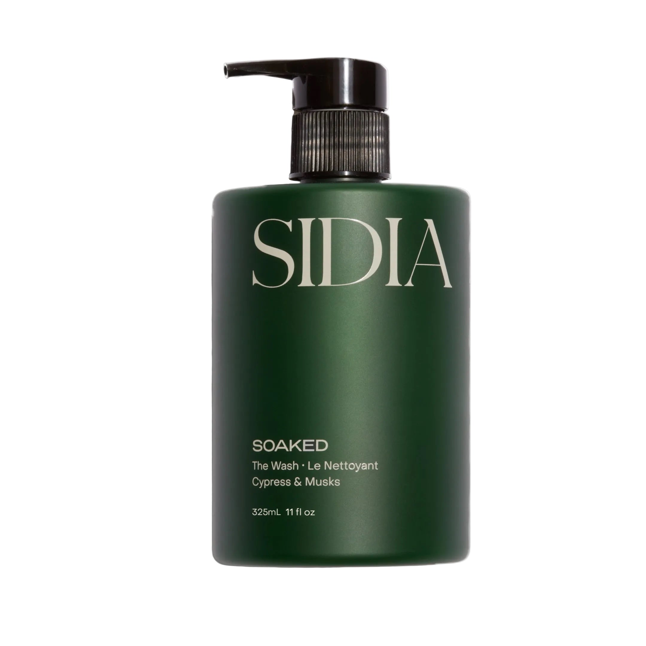 Green bottle of SIDIA "The Wash" in fragrance "SOAKED" on a white background
