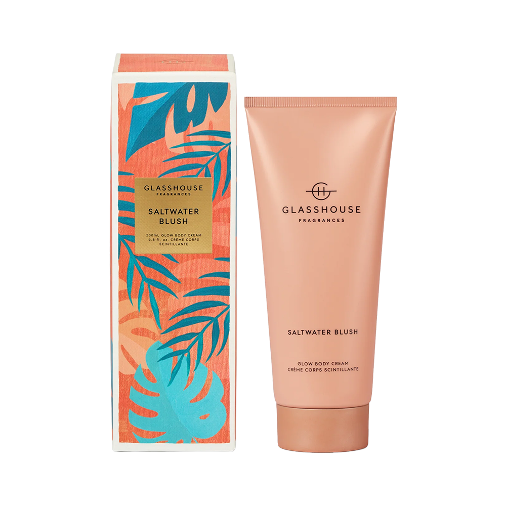 Glasshouse Fragrances Saltwater Blush body cream with packaging on a white background