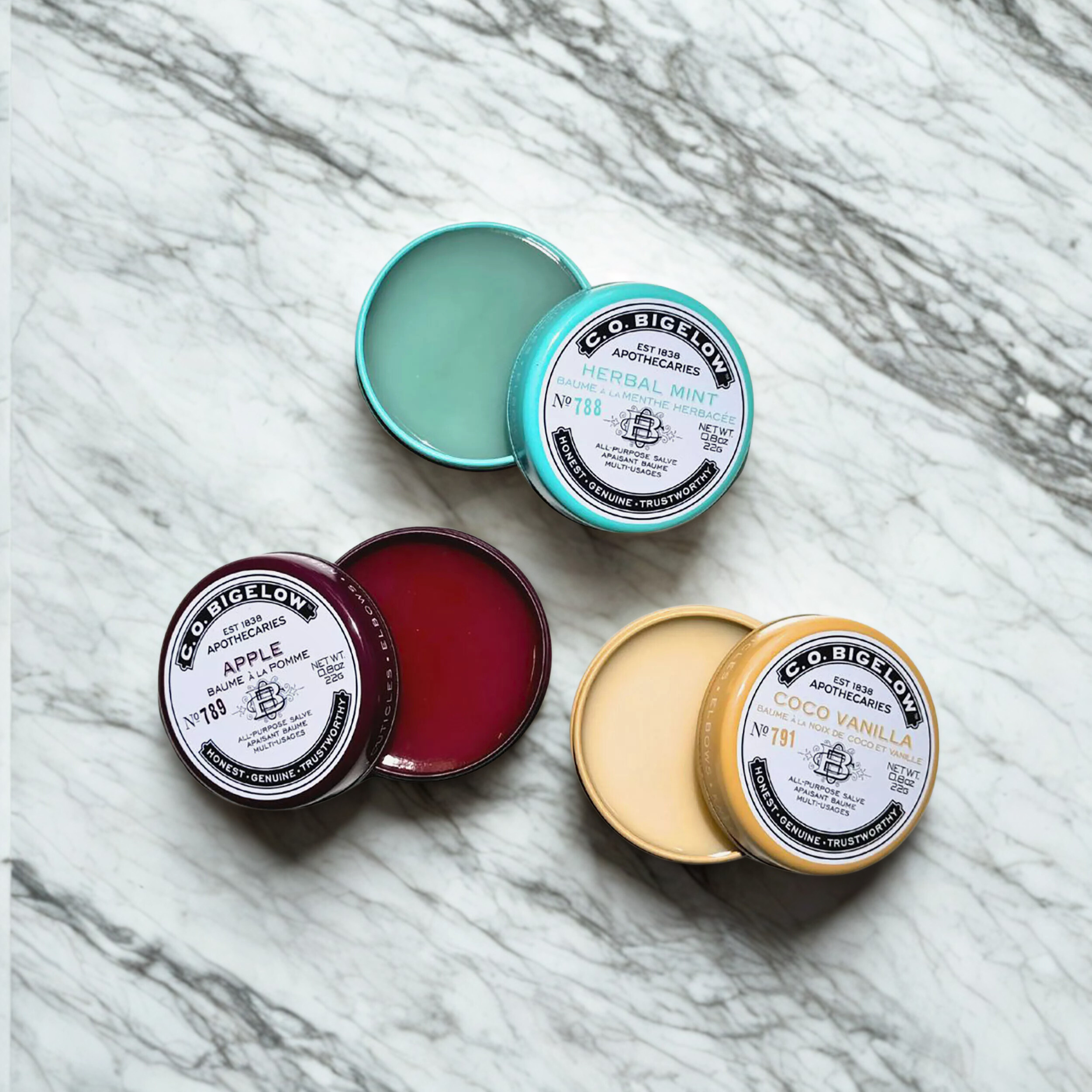 Assorted Salve Tin Trio (Coco Vanilla, Apple, Herbal Mint)
