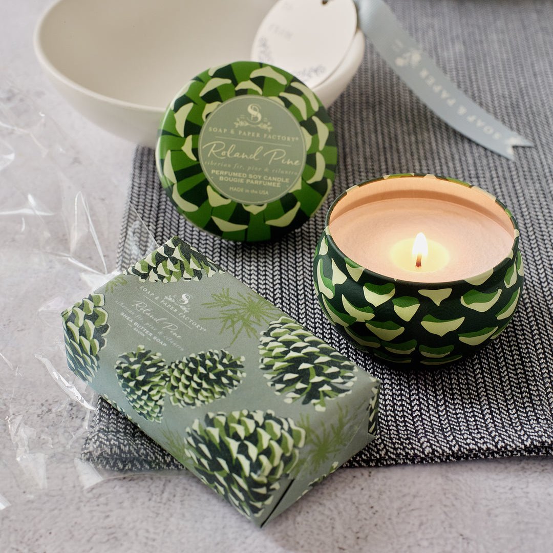 Roland Pine Small Tin Candle & Soap Gift Set