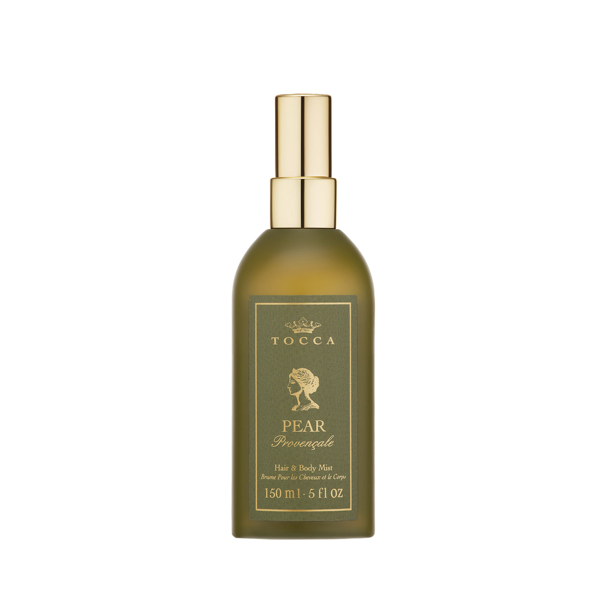 A bottle of TOCCA Pear Provencale - Hair and Body Mist on a white background