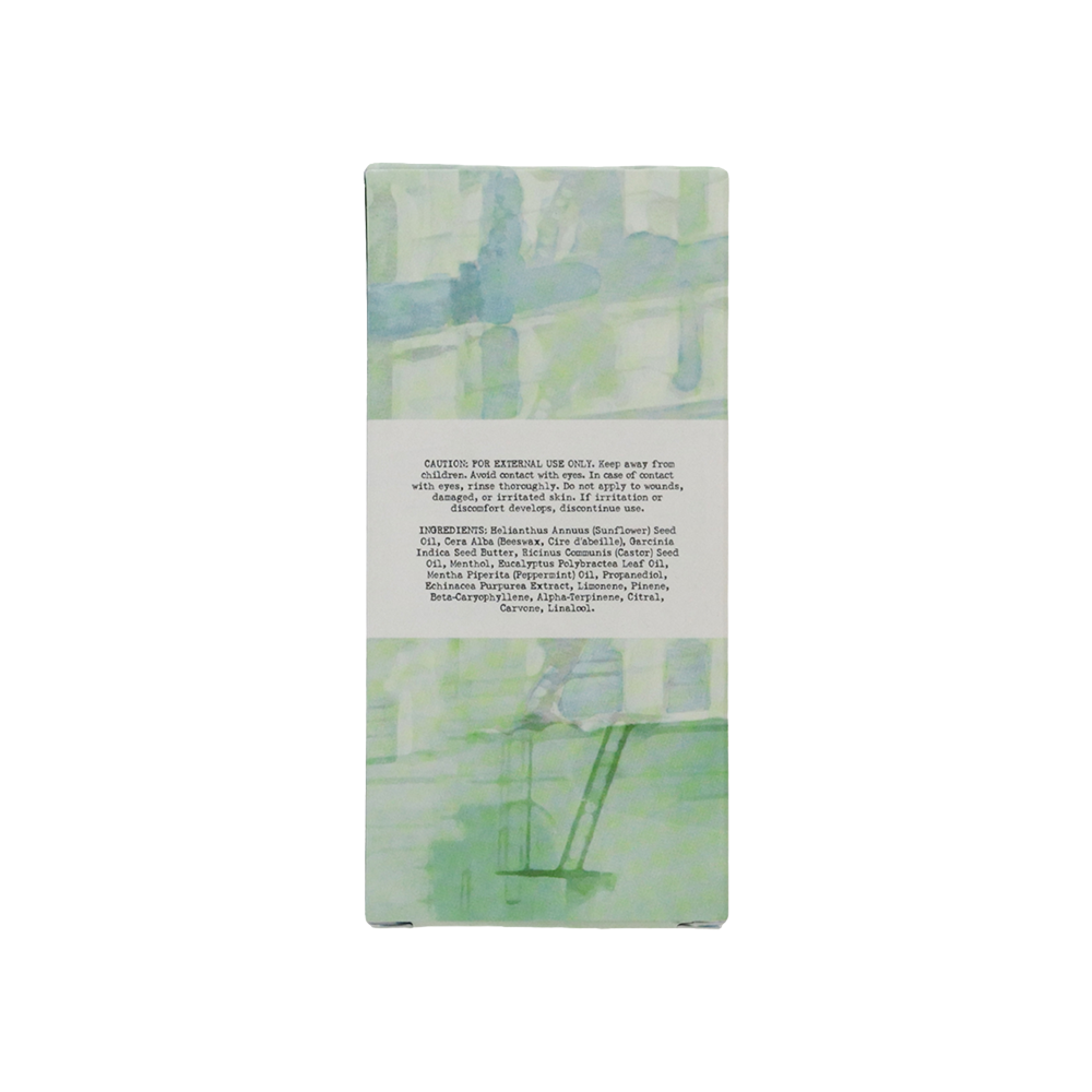C.O. Bigelow Herbal Comfort Relief Stick packaging with information label on white background