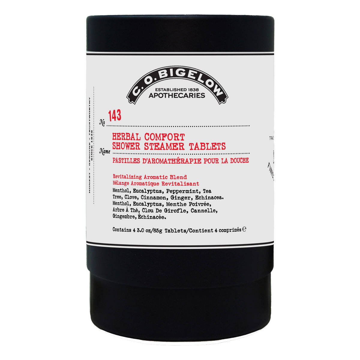 C.O. Bigelow Herbal Comfort Shower Steamer Tablets packaging on a white background