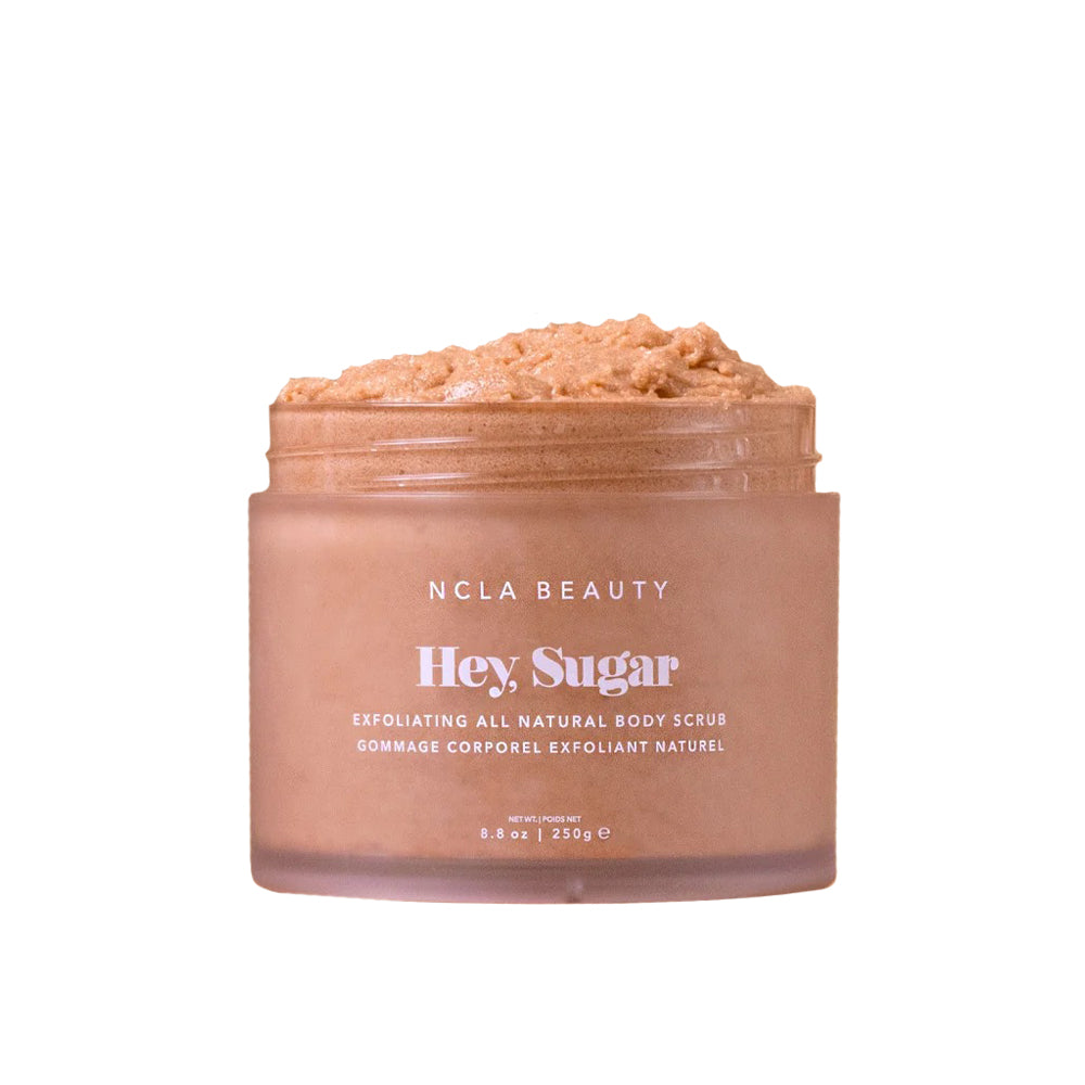 NCLA Beauty Hey Sugar body scrub jar on a white background