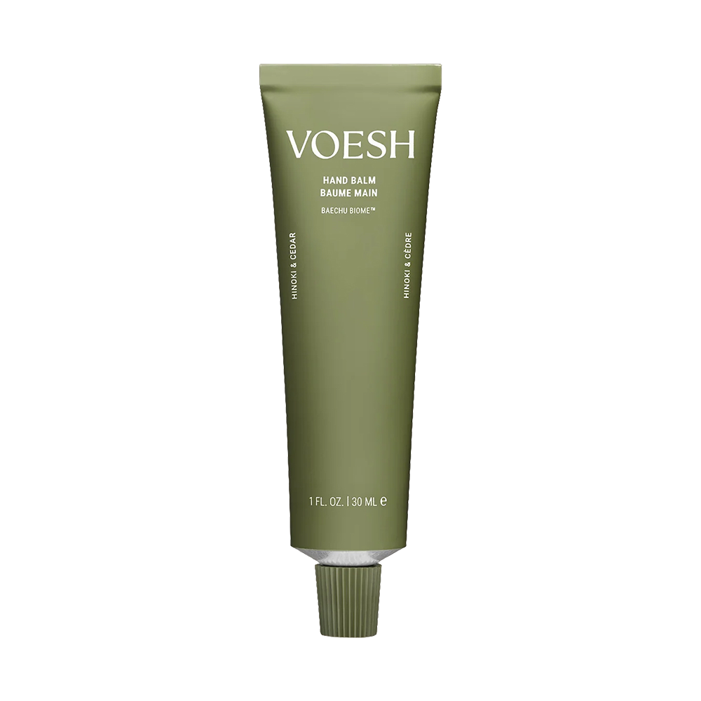 Tube of Voesh Hand Balm - Hinoki and Cedar on a white background