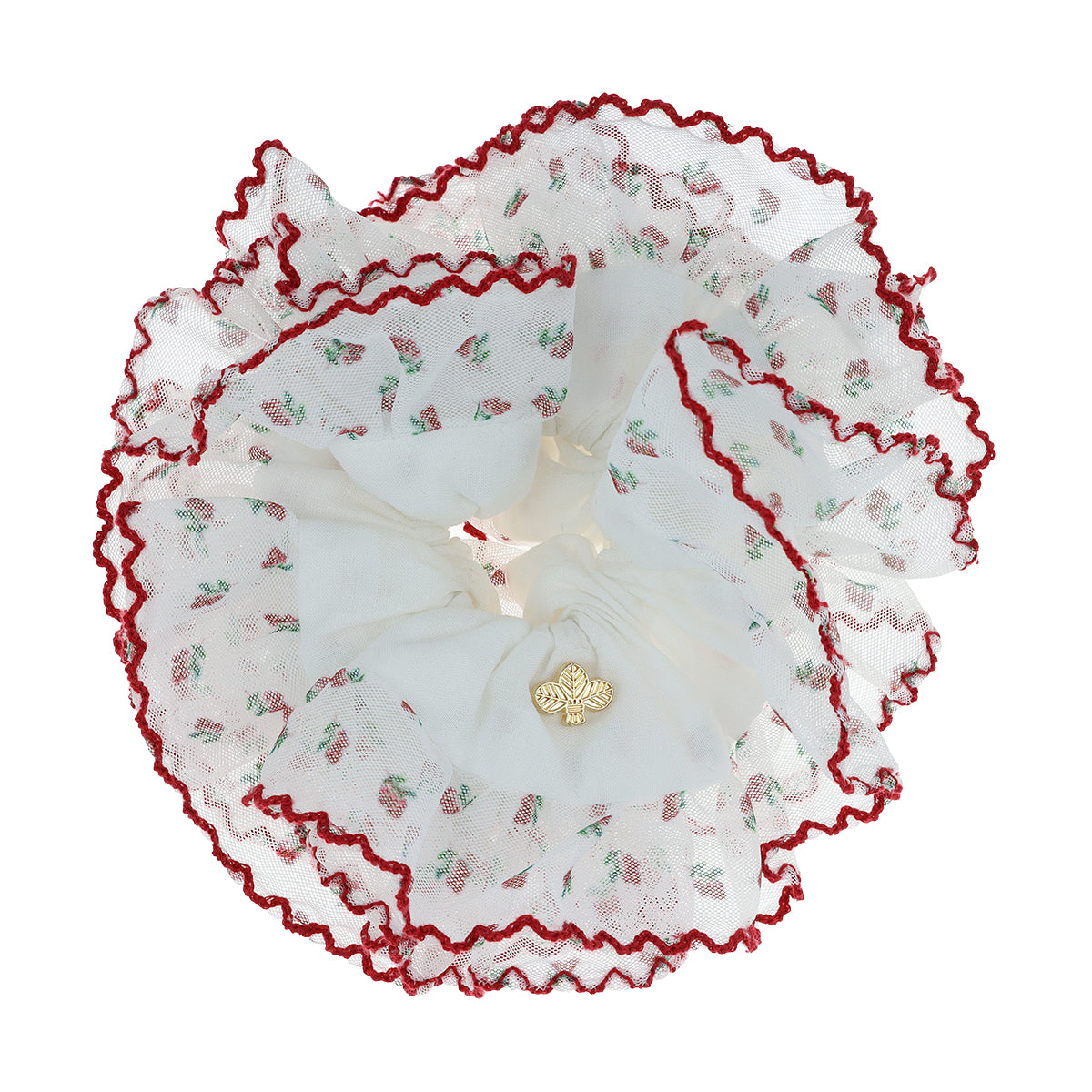 Red Casia Scrunchie on a white background.