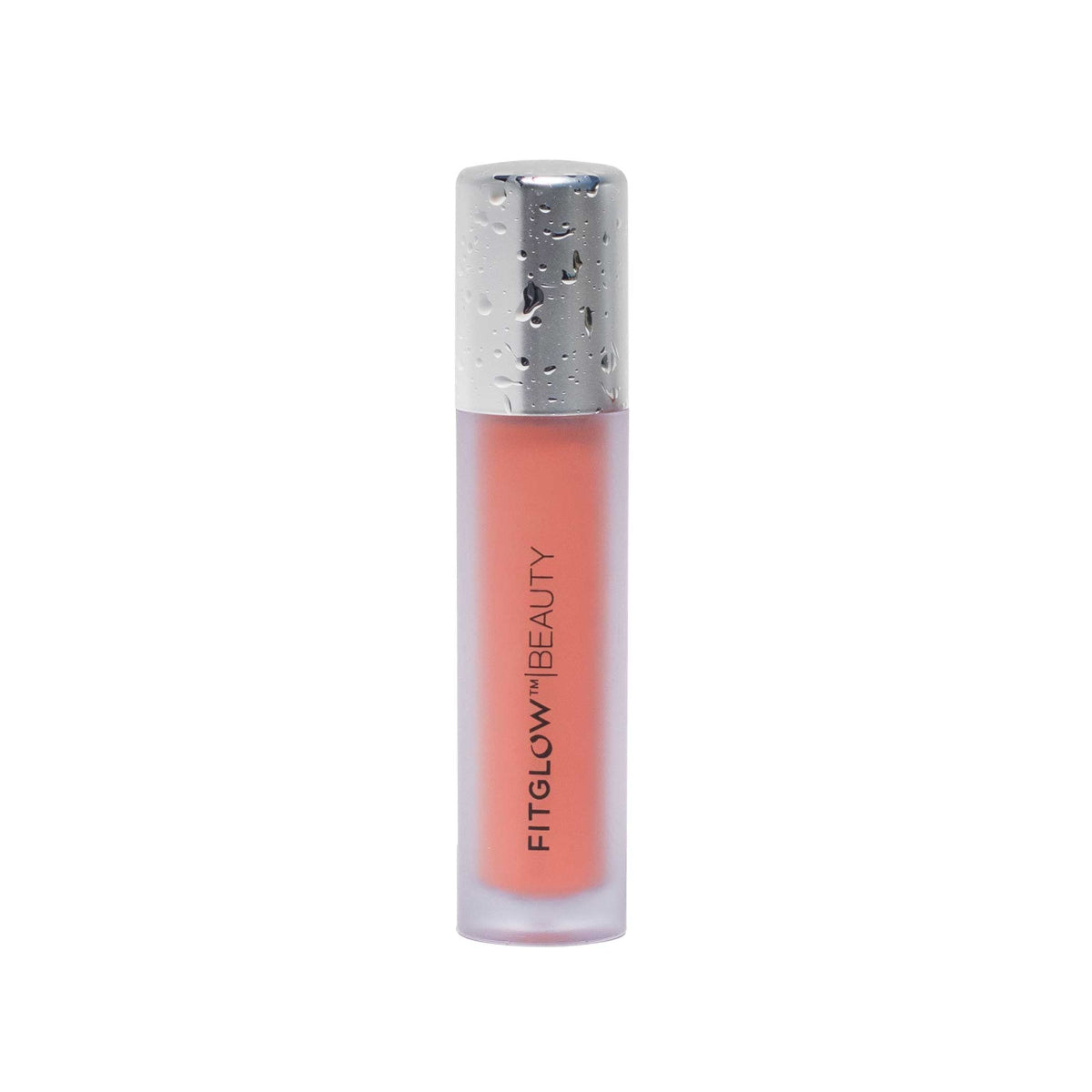 Lip gloss with silver cap on a white background, featuring the Fitglow Beauty brand.