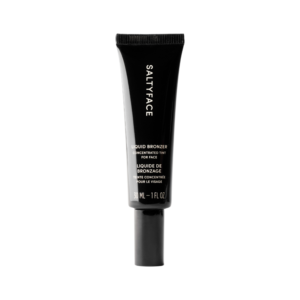 Black tube of Saltyface liquid bronzer on a white background
