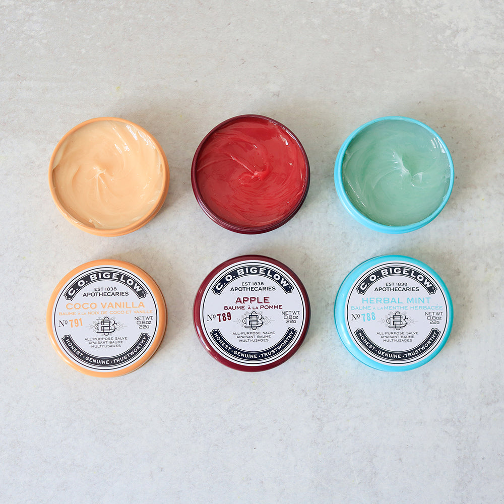 Assorted Salve Tin Trio (Coco Vanilla, Apple, Herbal Mint) – C.O.