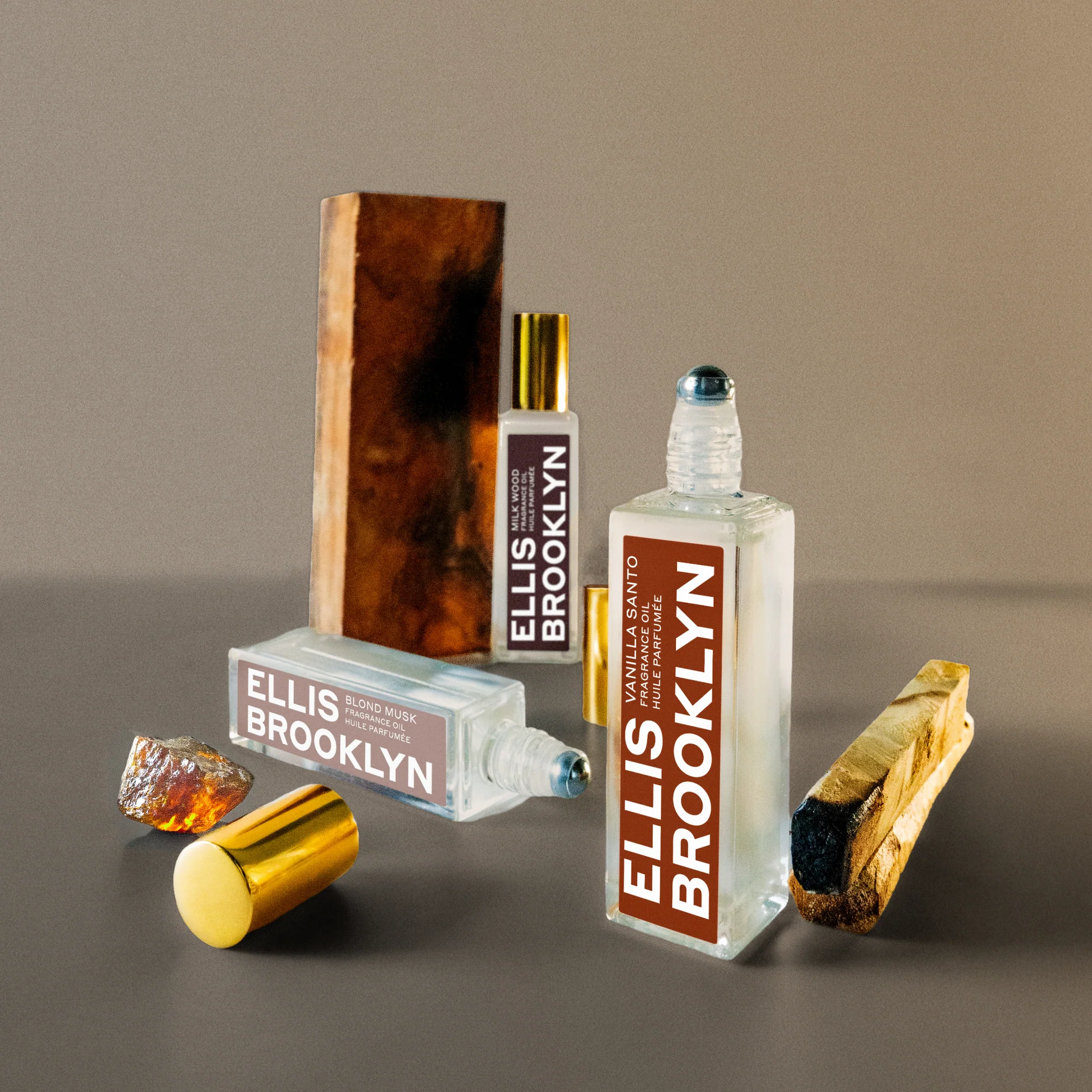 Ellis Brooklyn Milk Wood bottle with cap removed in a neutral environment