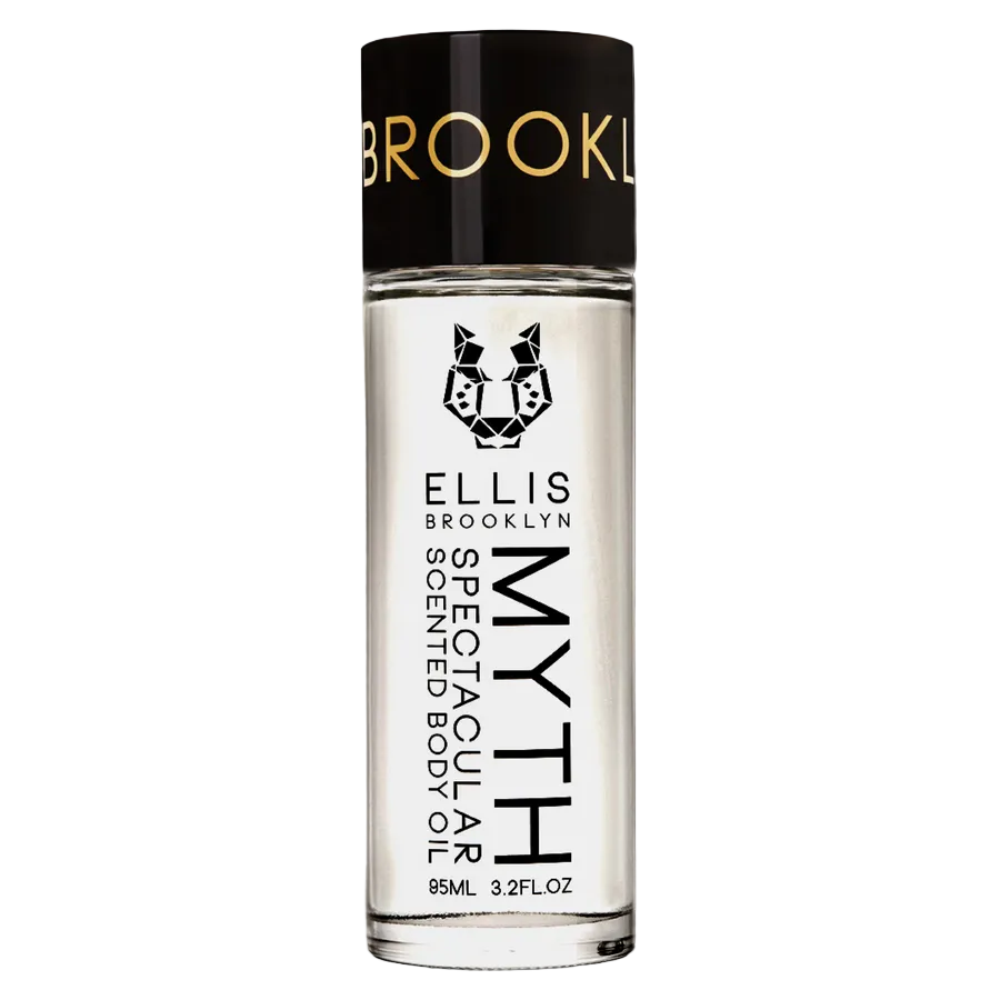 Bottle of Ellis Brooklyn Myth Scented Body Oil on a white background