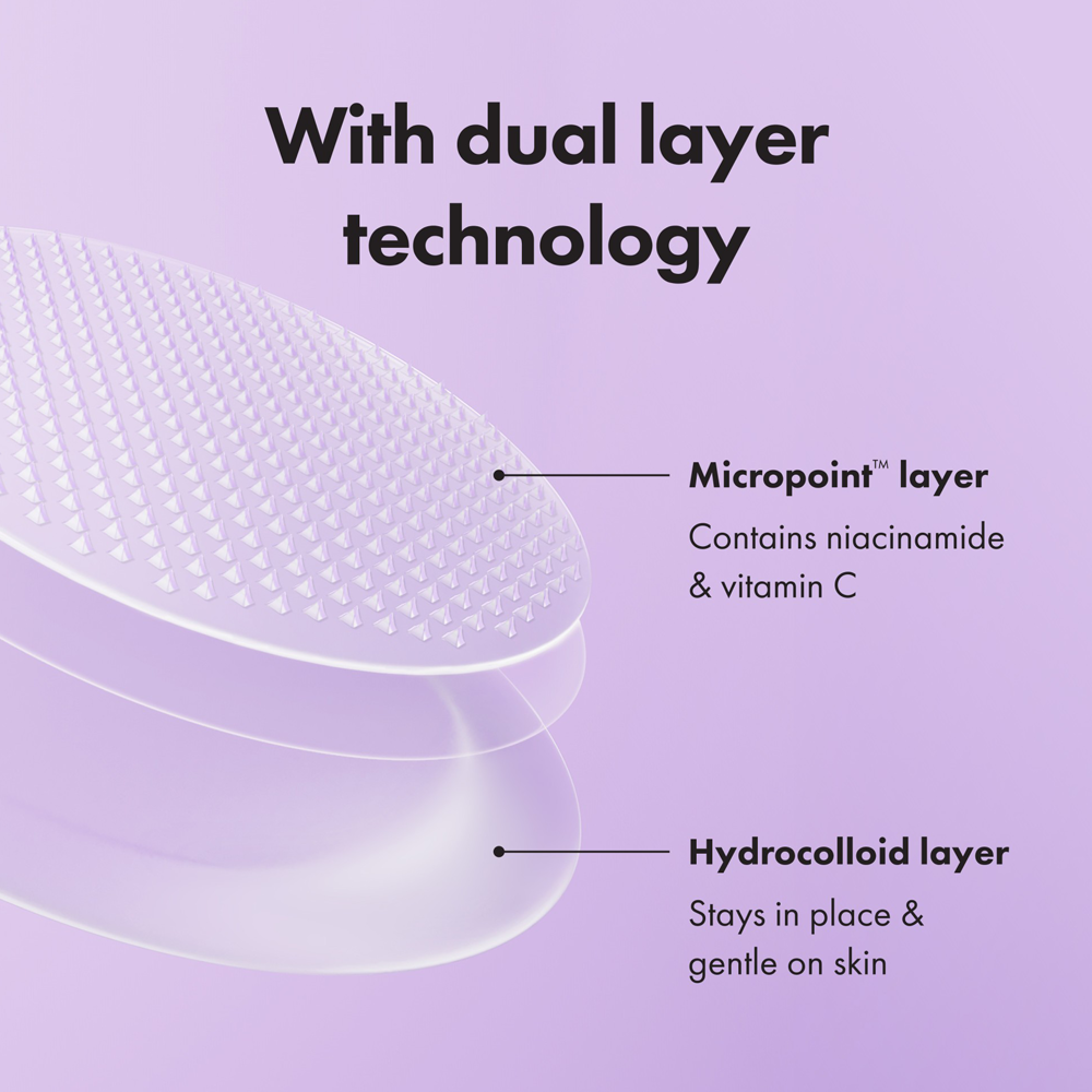 Diagram of dual layer technology with micropoint and hydrocolloid layers on a purple background