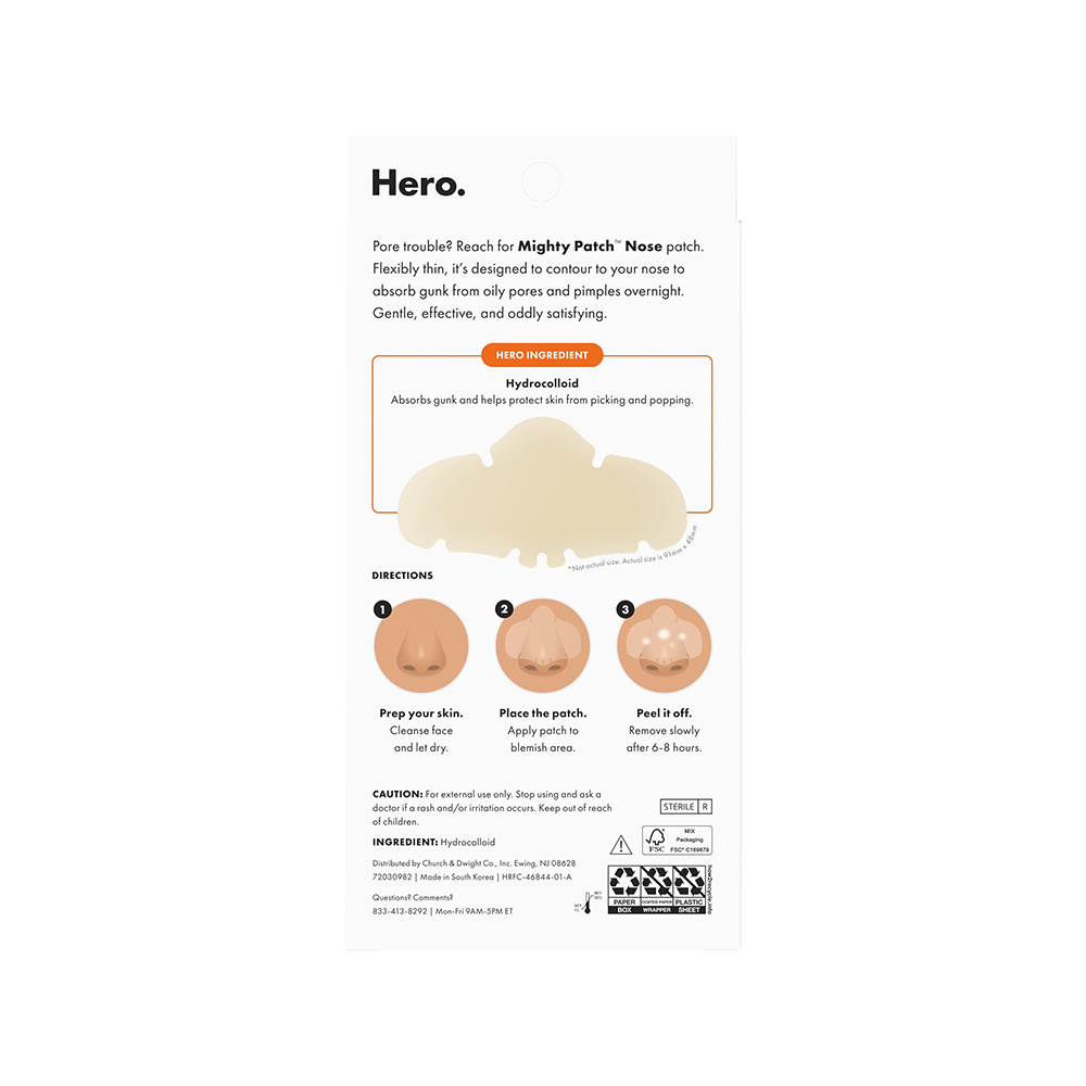 Mighty Patch nose patch packaging with instructions on a white background