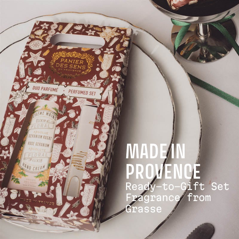 Panier Des Sens Rose Perfume set packaging with decorative design on a white surface