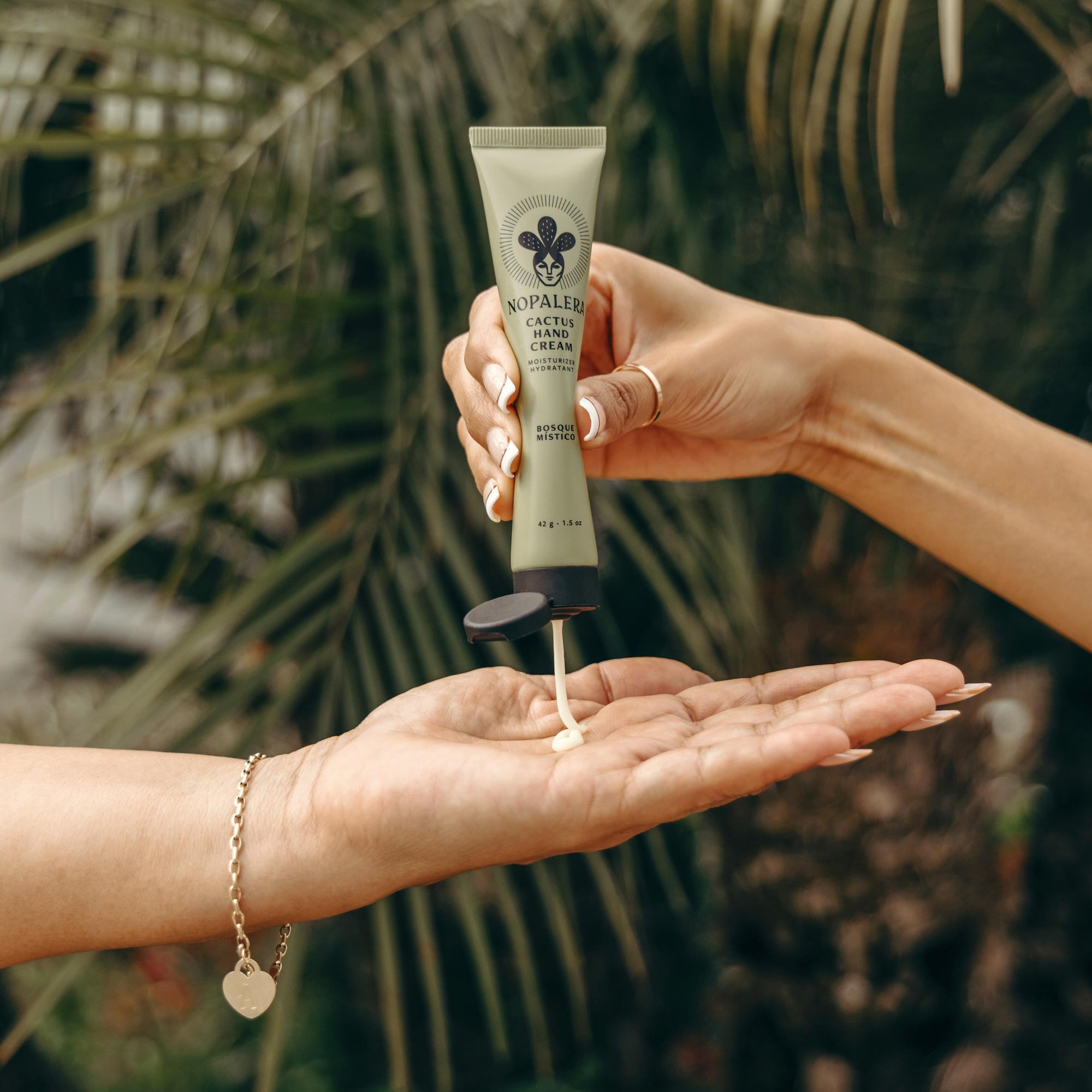 Bosque Mistico Hand Cream squeezed on hand 
