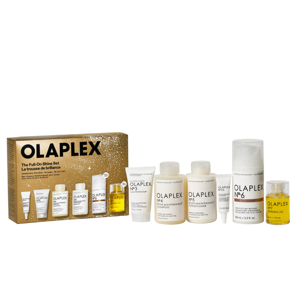 Olaplex hair care product set with packaging on a white background