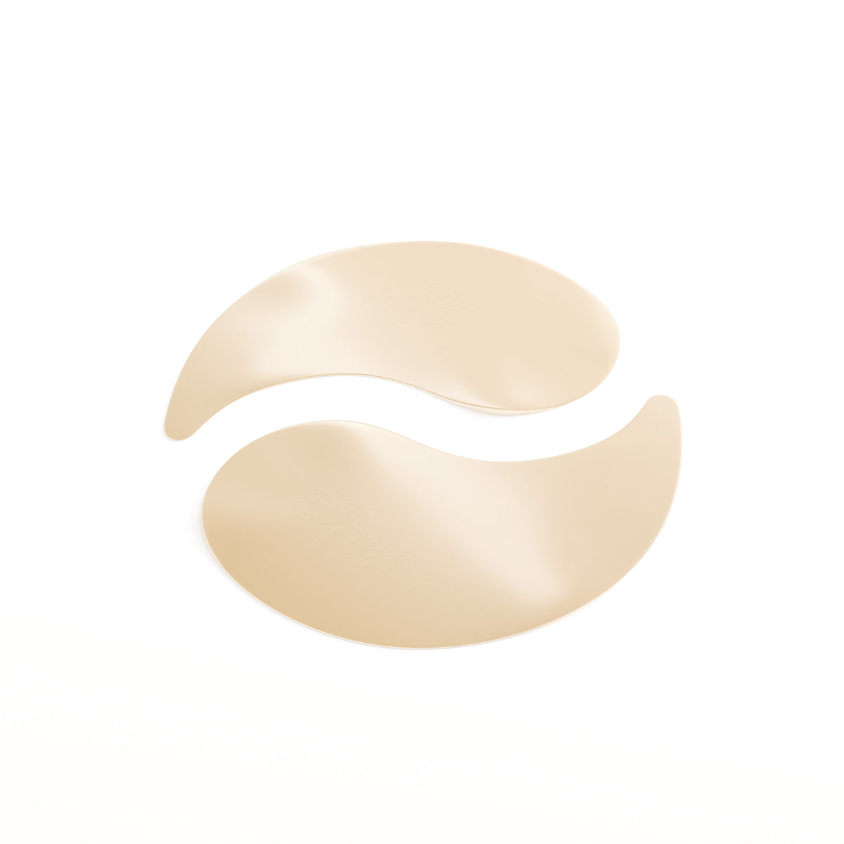 Two smooth, curved adhesive patch pieces in a light beige or nude color, arranged in a wavy split layout on a solid white background.