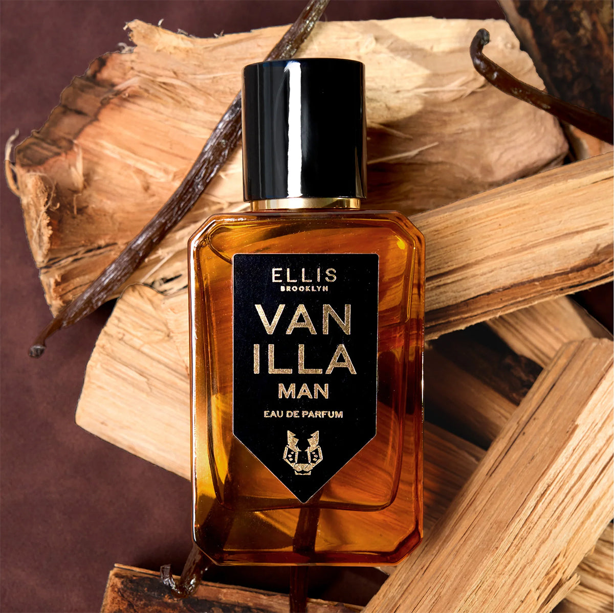 Ellis Brooklyn Vanilla Man eau de parfum bottle on a wooden background