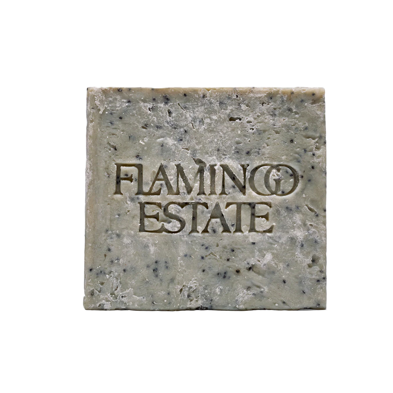 Bar of soap with 'Flamingo Estate' branding on a white background