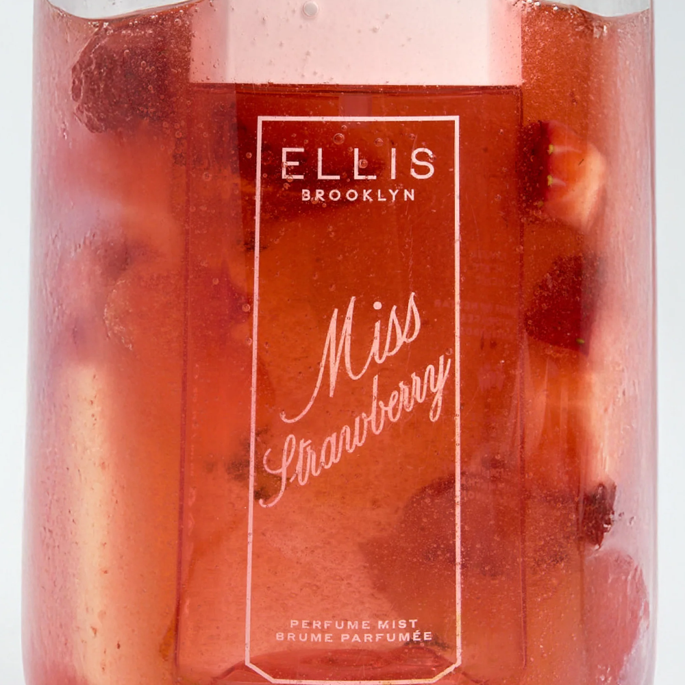 Ellis Brooklyn Miss Strawberry perfume mist bottle with a textured surface