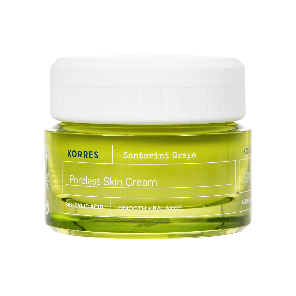 Korres Santorini Grape Poreless Skin Cream jar on a white background