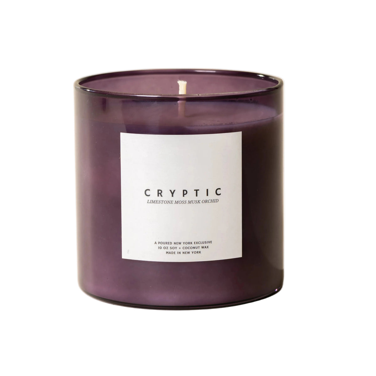 Poured NY Cryptic Candle on white background 