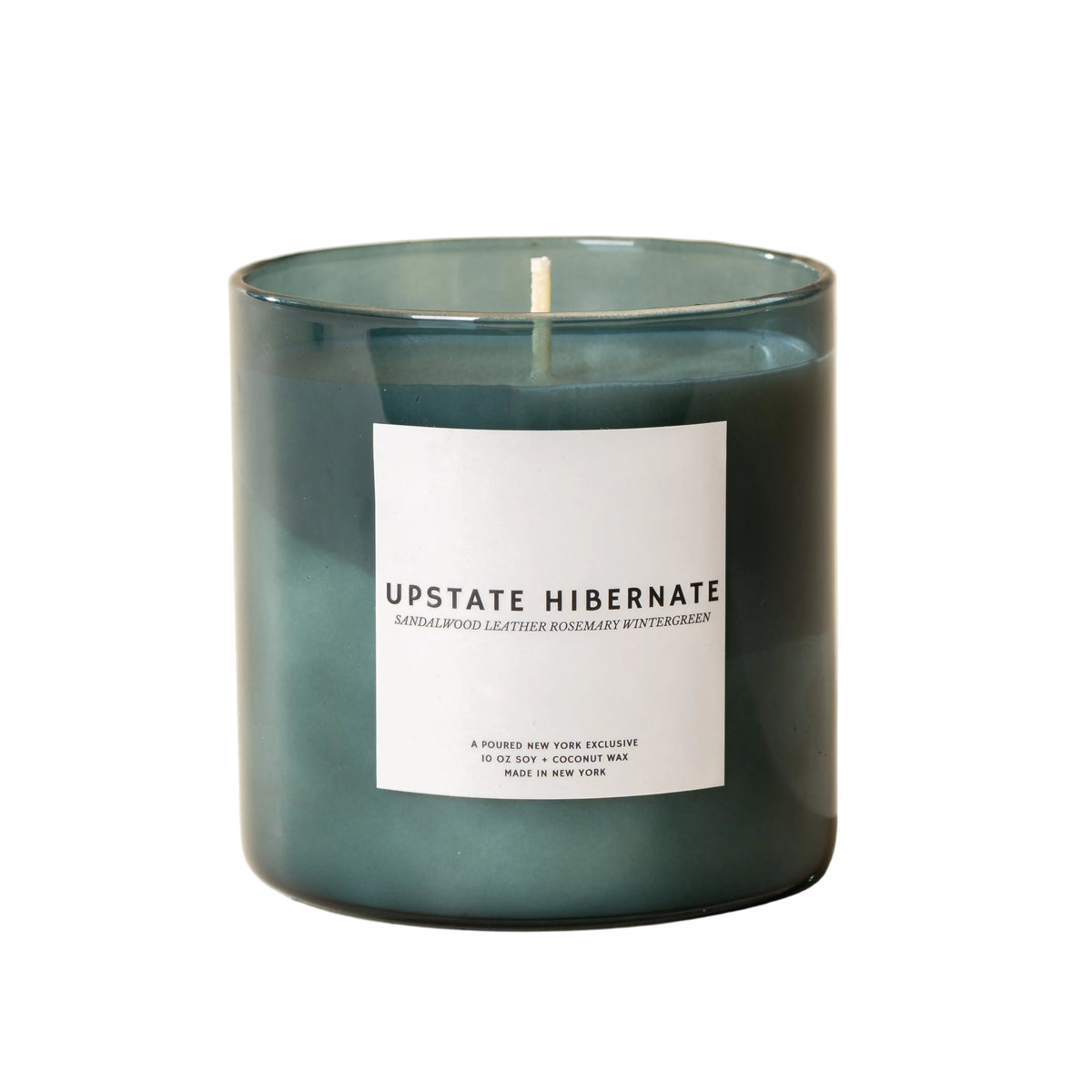 Poured Upstate Hibernate Candle on white background 