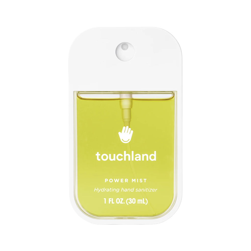 Touchland power mist hydrating hand sanitizer product on a white background