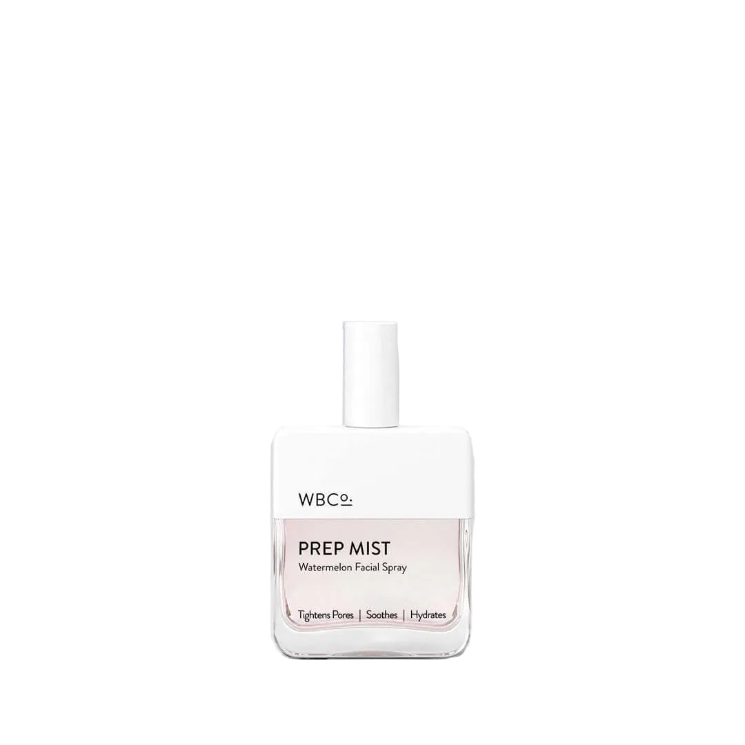 White facial spray bottle labeled 'WBC' on a light gray background