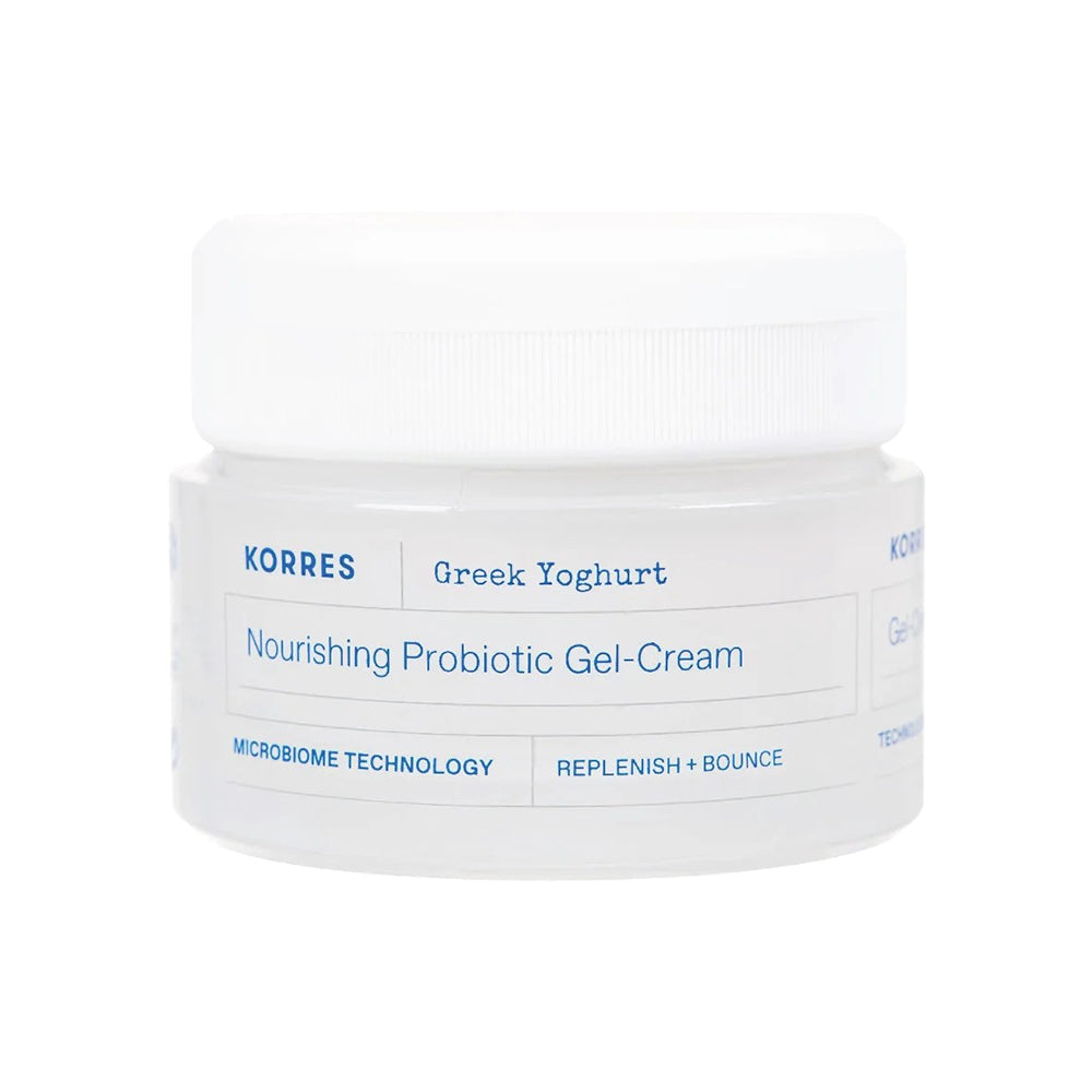 Korres Greek Yoghurt Nourishing Probiotic Gel-Cream jar on a white background