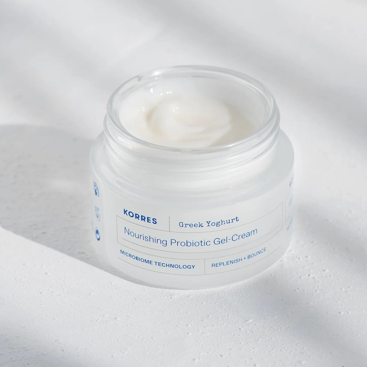 Jar of Korres Greek Yoghurt Nourishing Probiotic Gel-Cream on a white background