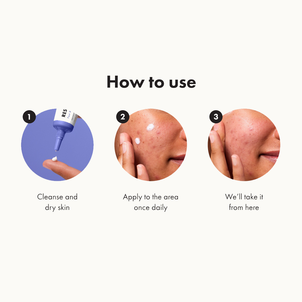 Step-by-step guide on how to use a skincare product with three images and text labels.