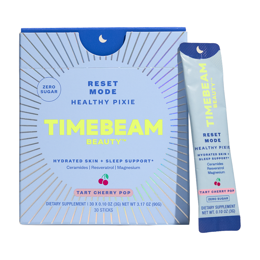 Timebeam Beauty - PM Reset Mode Healthy Pixie box and packet on a white background