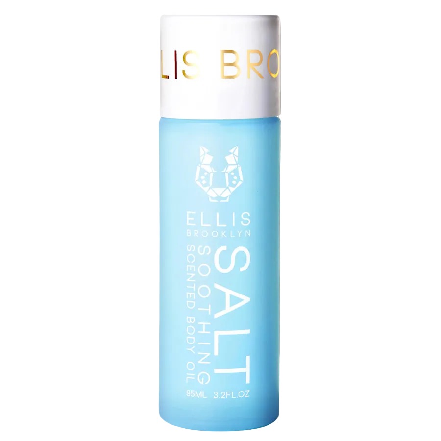 Blue bottle with white cap labeled 'Ellis Brooklyn' on a white background