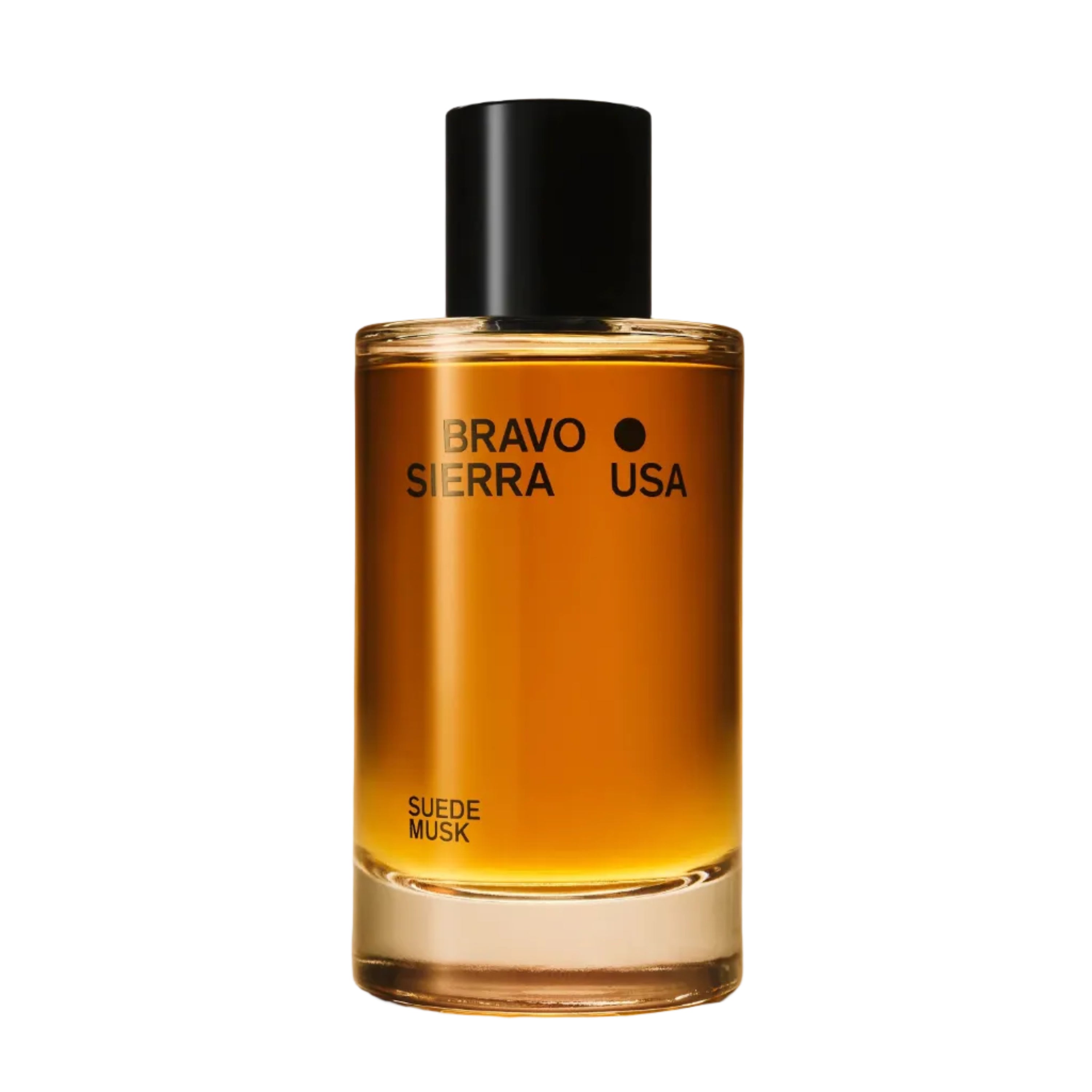 Perfume bottle labeled 'Bravo Sierra USA' on an orange background