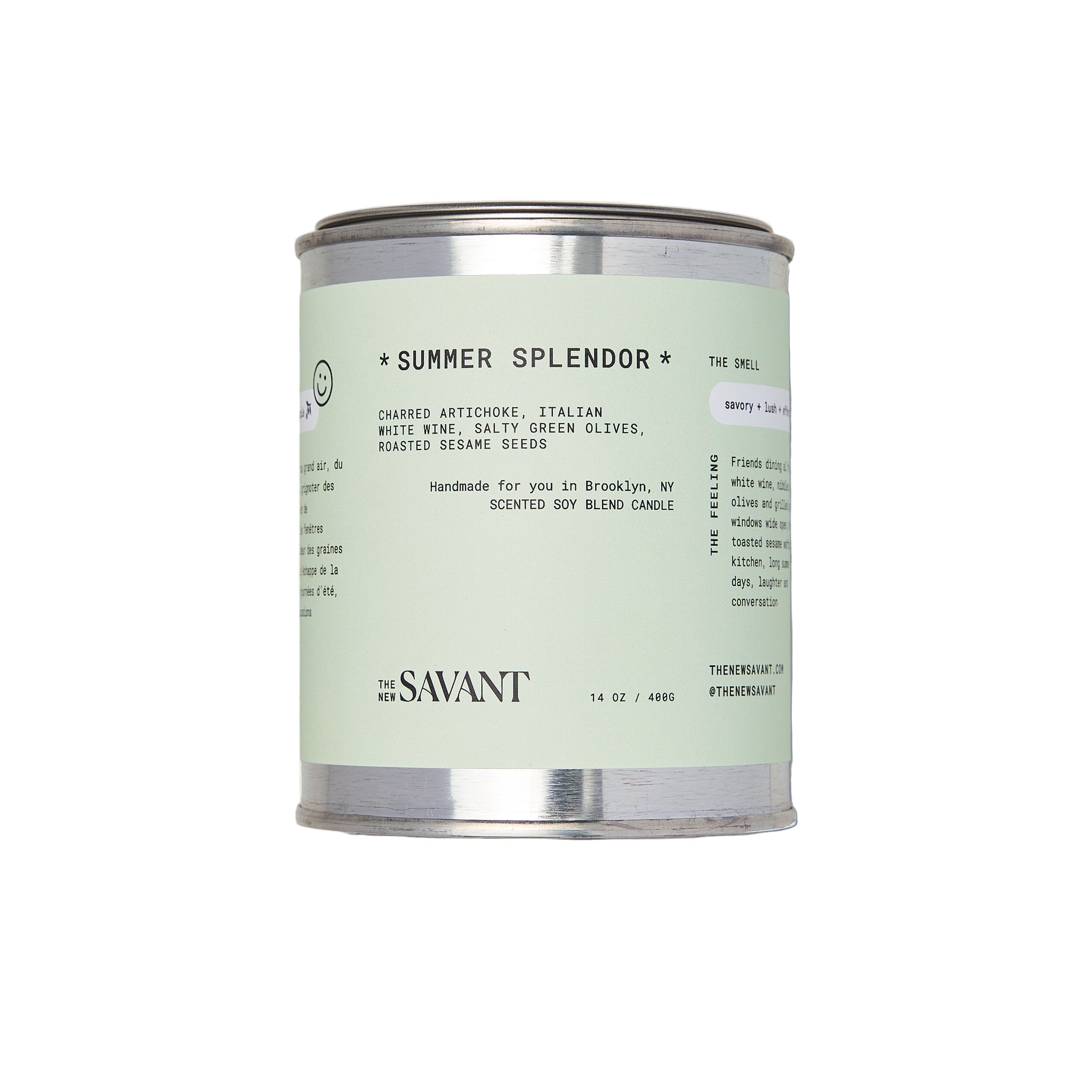 The New Savant Summer Splendor candle on white background 