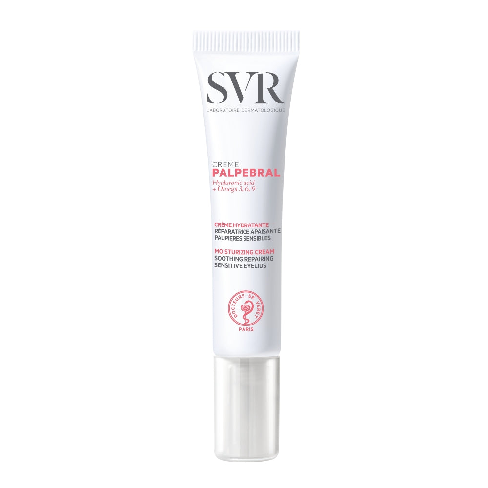 SVR Palpebral eye cream tube on a white background