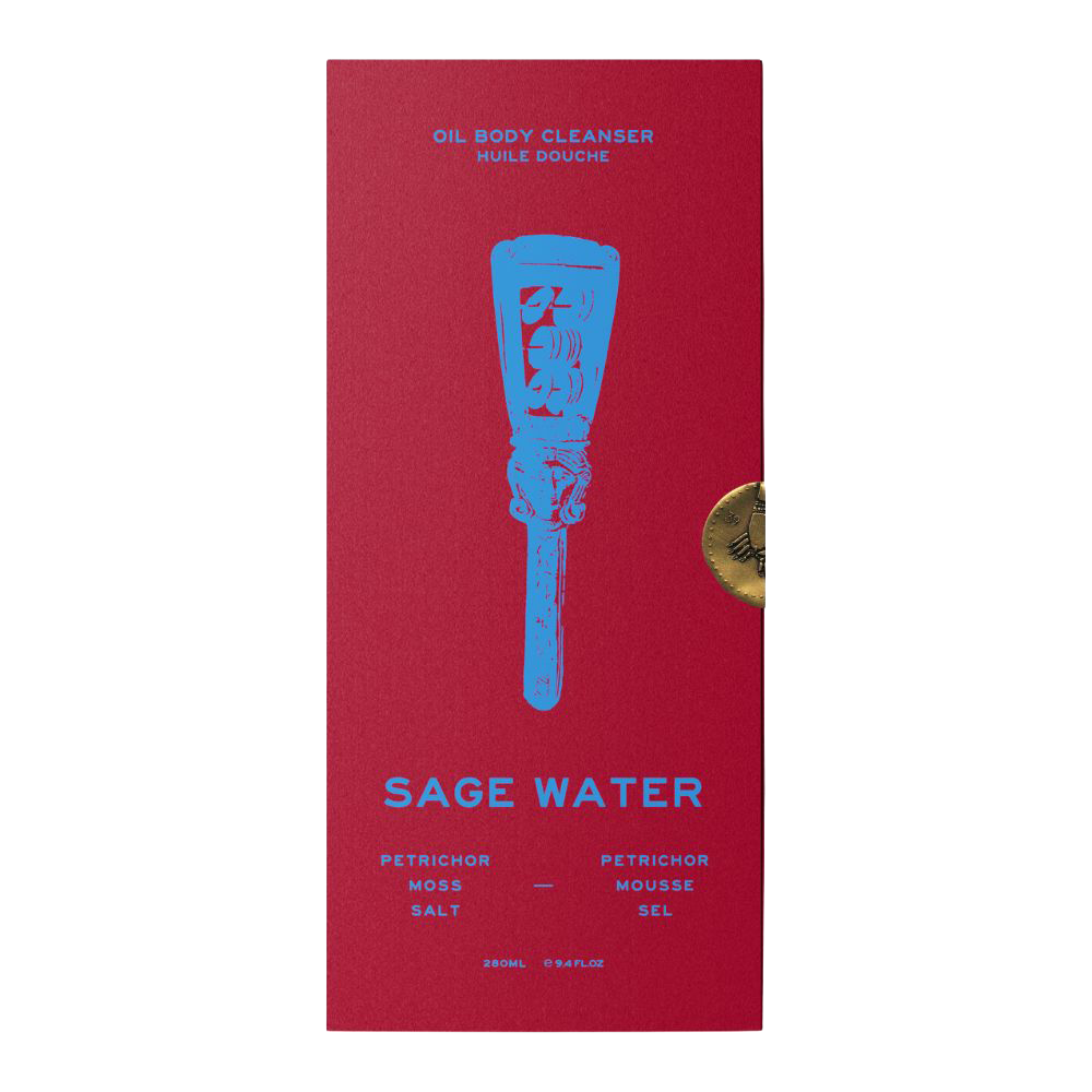 39BC Sage Water Oil Body Cleanser Box with blue detailing and a gold seal on the right side on a white background