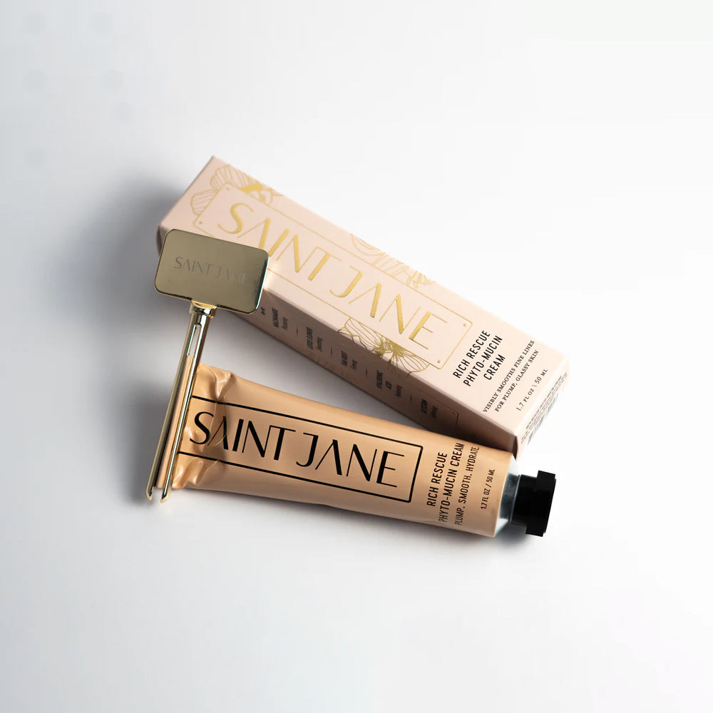 Saint Jane skincare product with packaging on a light gray background