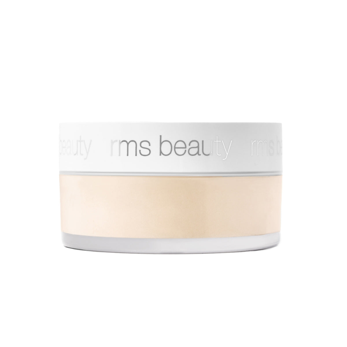 Cosmetic container with 'rms beauty' branding on a white background