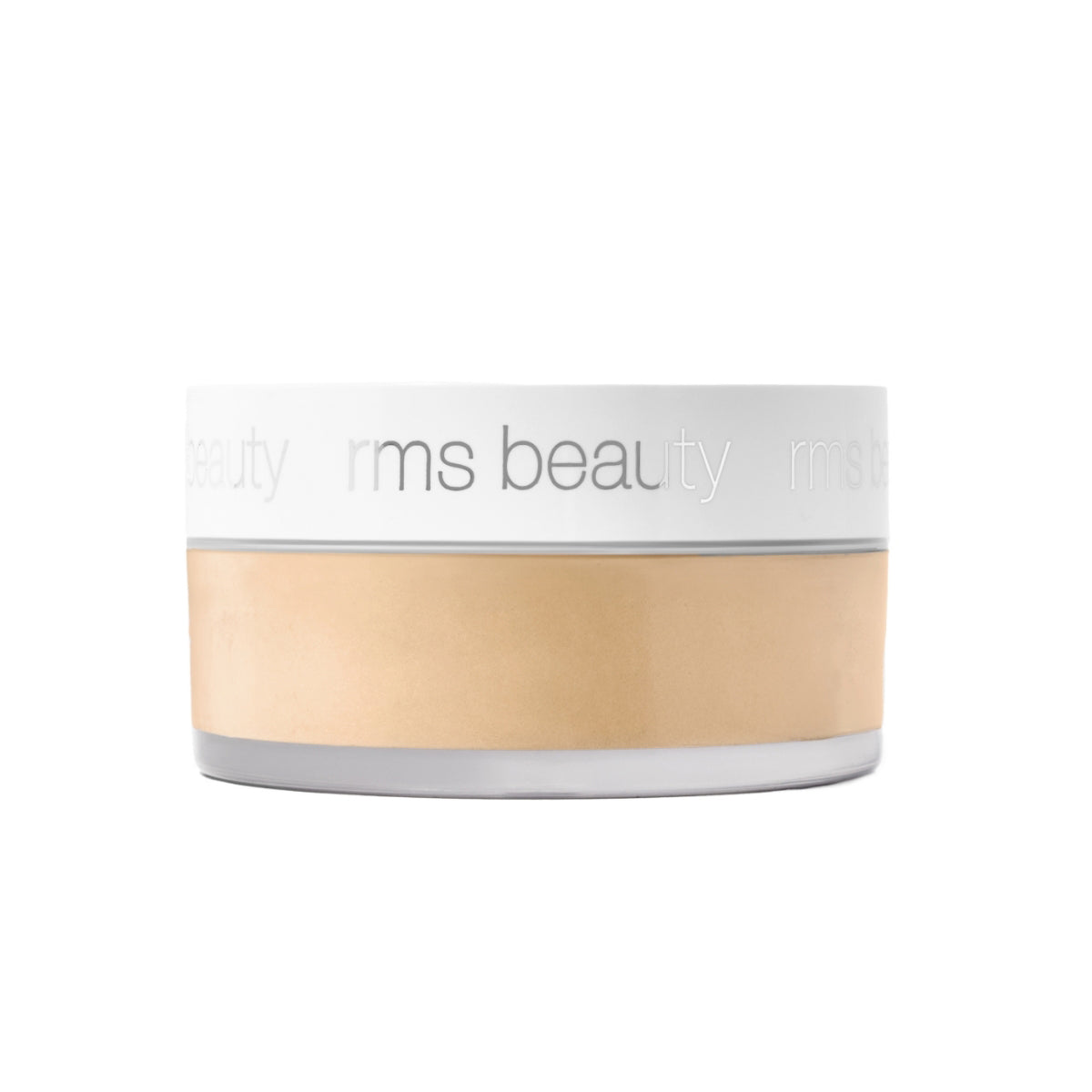 Cosmetic container with 'rms beauty' branding on a white background