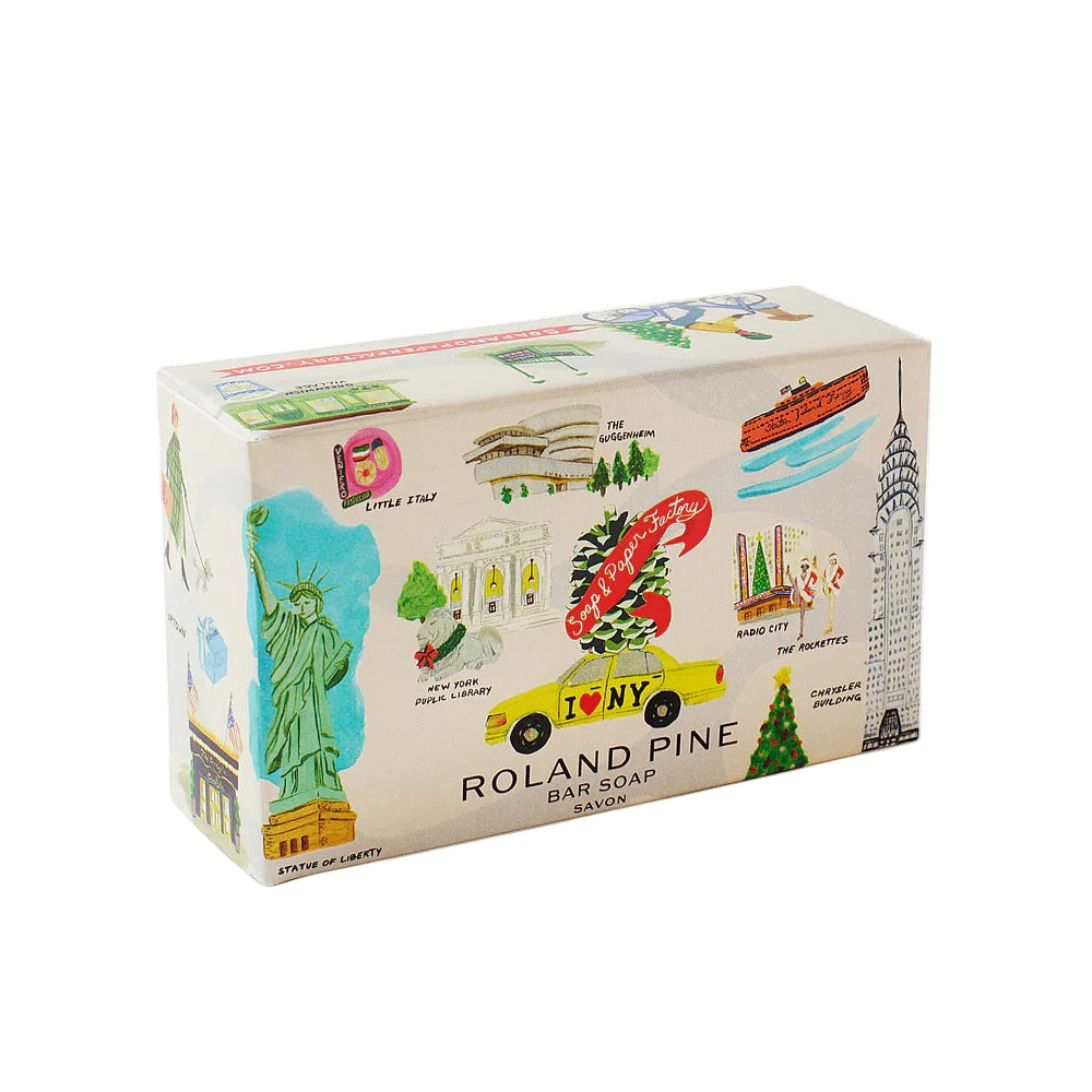Roland Pine soap packaging with illustrations on a white background