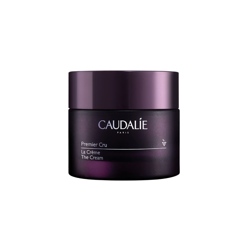 Caudalie skincare jar on a white background