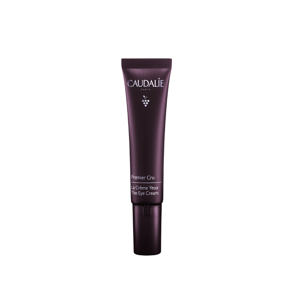 Caudalie eye cream tube on a white background
