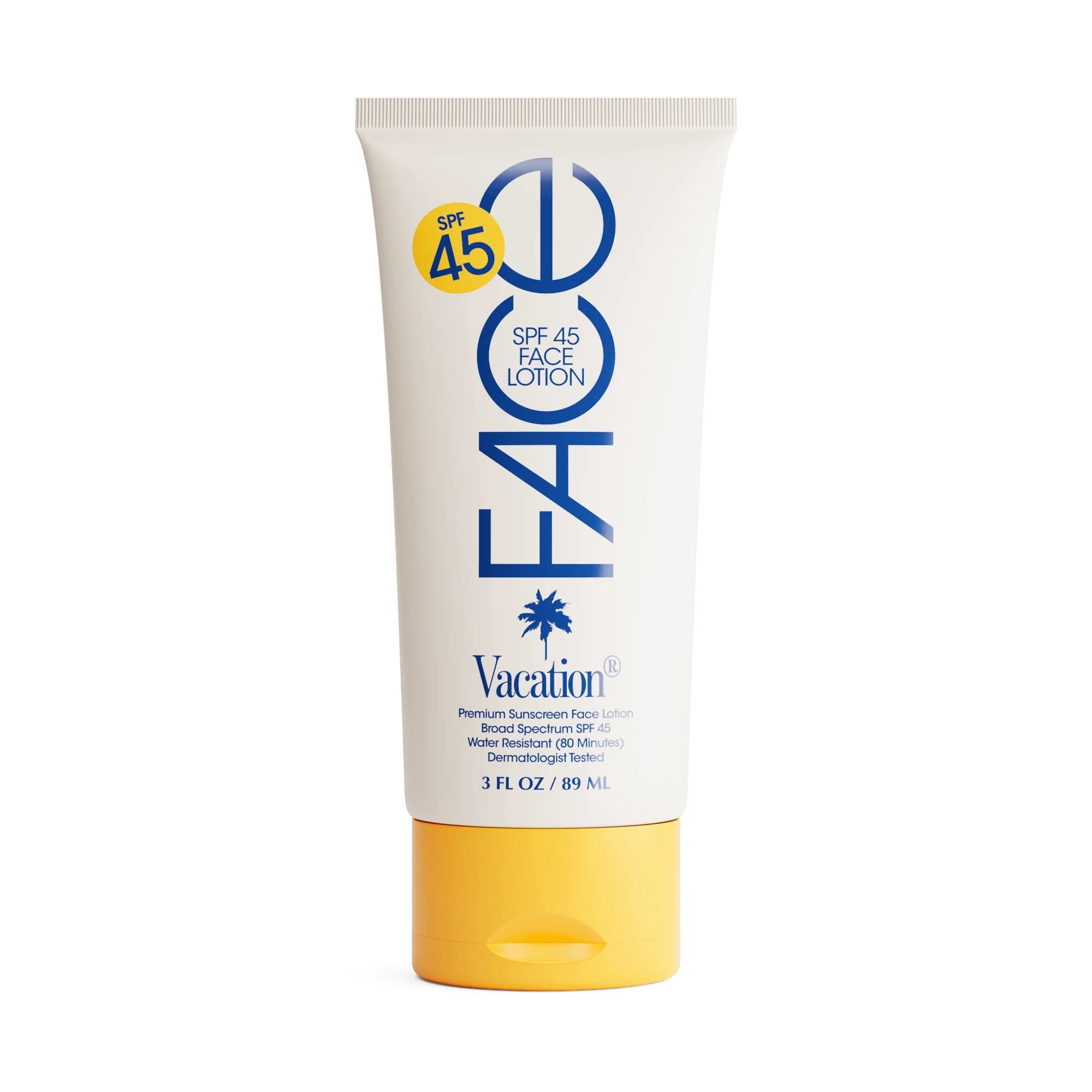 Tube of sunscreen lotion with SPF 45 on a white background