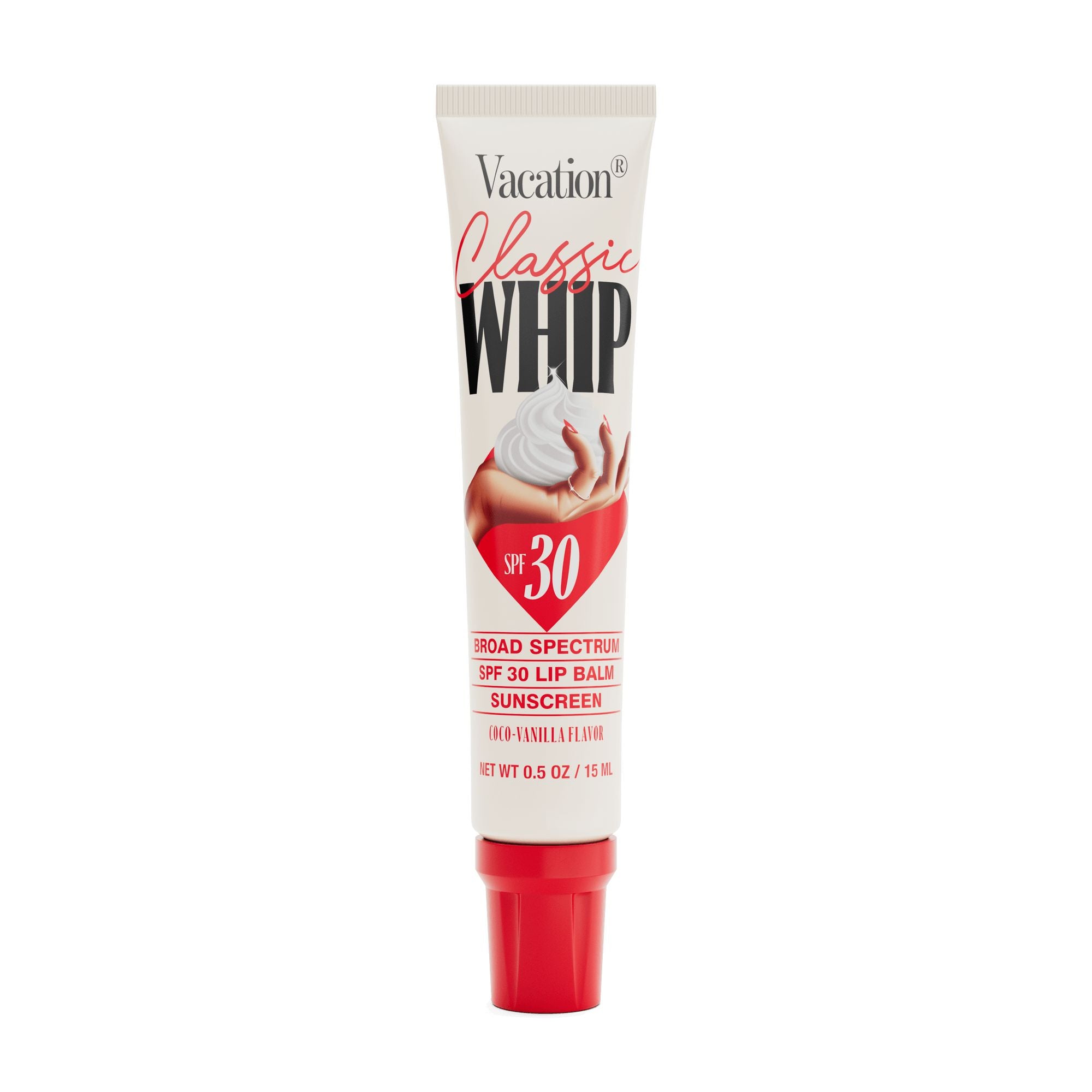 Tube of Vacation Classics Whip SPF 30 lip balm on a white background