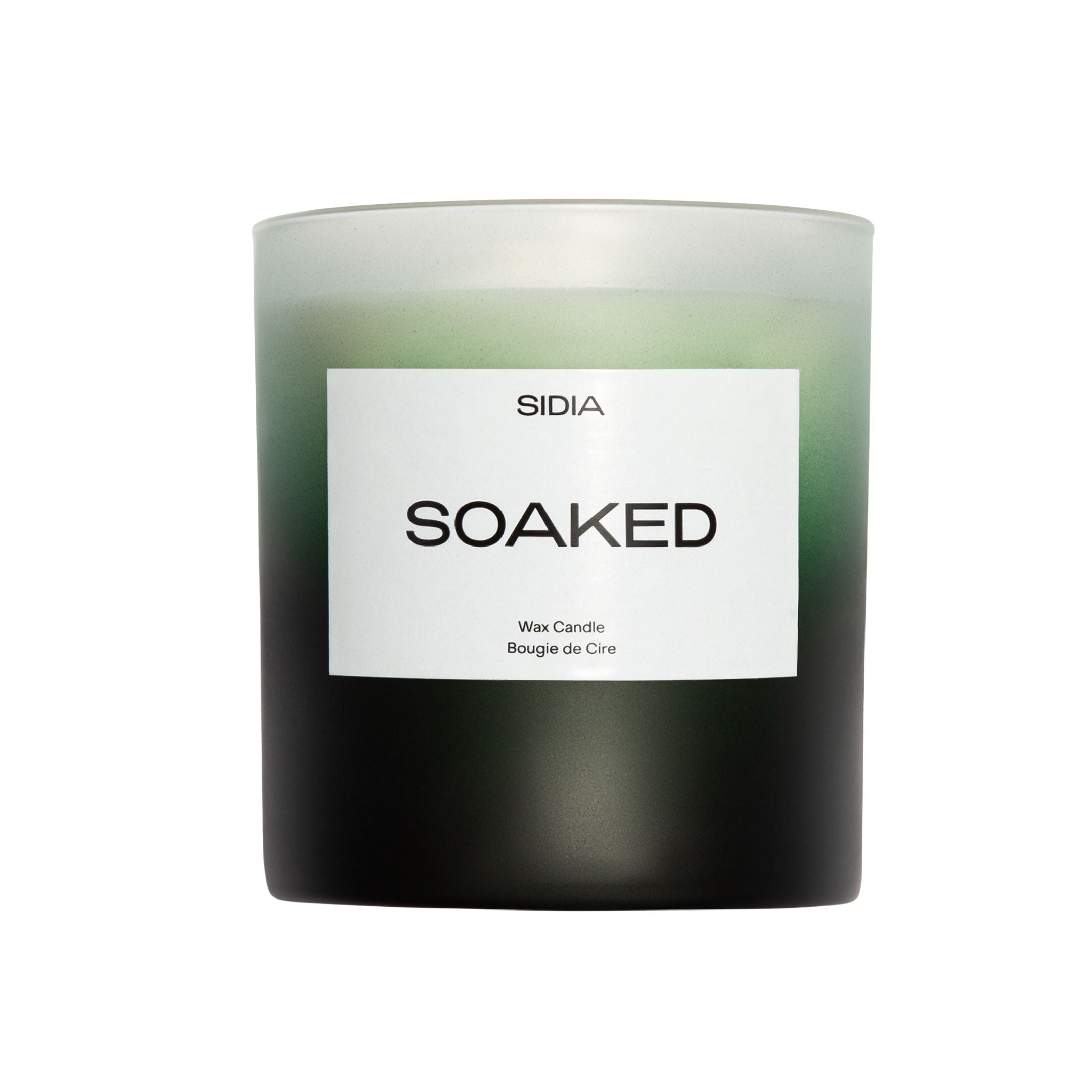 SIDIA candle in "SOAKED" scent on a white background