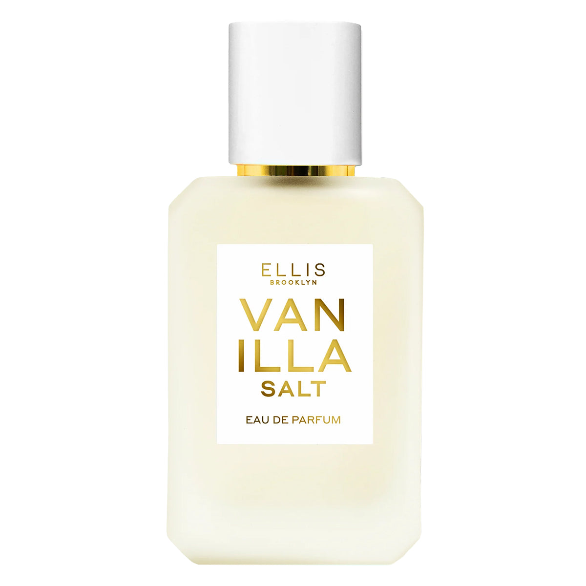 Perfume bottle labeled 'Vanilla Salt' by Ellis Brooklyn on a white background